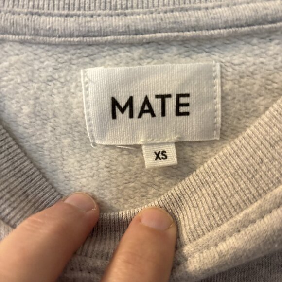 MATE the Label Organic Fleece Shrunken Crew Neck Sweatshirt Heather Grey Xsmall - Picture 7 of 9